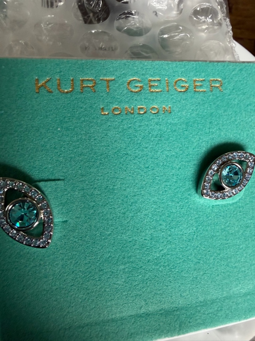 Kurt Geiger Teal Crystal Eye Stud Earrings